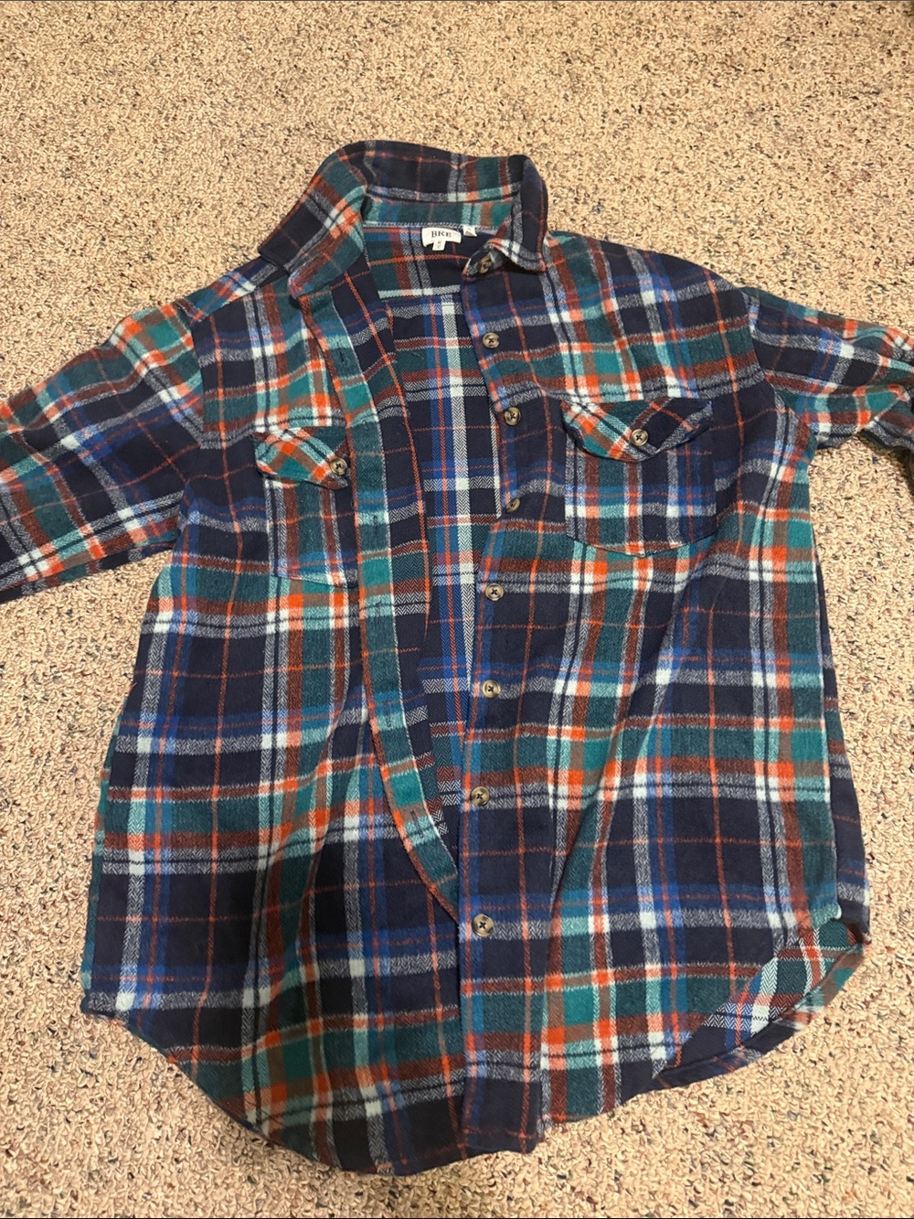 Womens Plaid Button-Up Shirt - Navy, Teal & Orange